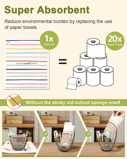Miss Adola 6 Pack Swedish Dishcloths for Kitchen - Reusable Dish Cloths for Washing Dishes Absorbent Cute Funny Kitchen Towels Cleaning Sponge, Rainbow