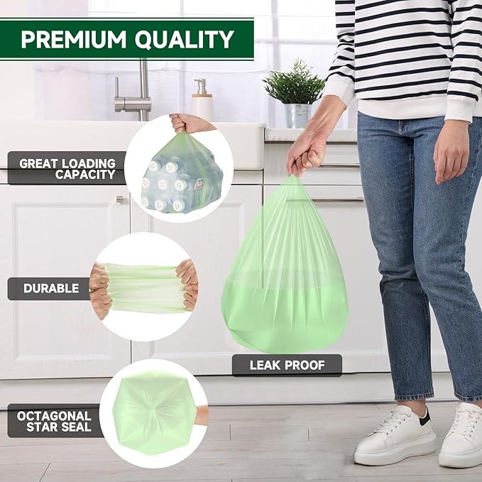 Biodegradable Small Trash Bags 4 Gallon, 105 Counts Unscented Bathroom Trash Bags, Easy Tearing Small Garbage Bags for Bathroom Bedroom Office, Green