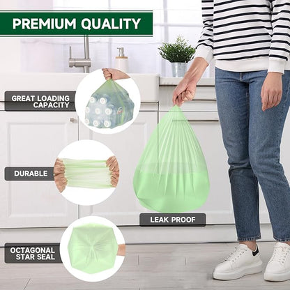 Biodegradable Small Trash Bags 4 Gallon, 105 Counts Unscented Bathroom Trash Bags, Easy Tearing Small Garbage Bags for Bathroom Bedroom Office, Green