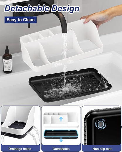 Bathroom Counter Organizer and Storage with 2 Pack Qtip Holder Dispenser, 7 Slots Detachable Toothbrush Holders for Bathrooms, Anti-Slip Electric Toothbrush and Toothpaste Holder Countertop