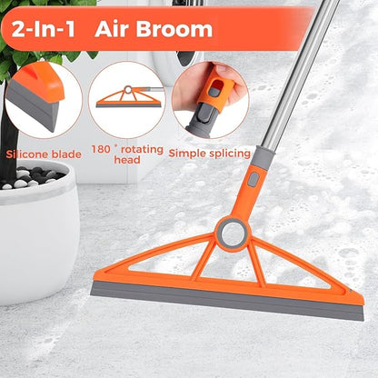 wlich 2-in-1 Air Broom, 180° Rotating 54 Inch Adjustable Silicone Rubber Broom Includes 2 Scraping Strips, Sweep and Silicone Tools with Long Handle for Cleaning Bathrooms,Glass,Tiles,Pet Hair