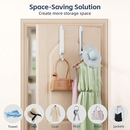 2 Pack Over The Door Drying Rack for Laundry, Over The Door Hanger Foldable, Heavy Duty Over The Door Hooks Hanger,Over Door Hook for Hanging Clothes,Rust-Resistant Over The Door Clothes Hanger,White