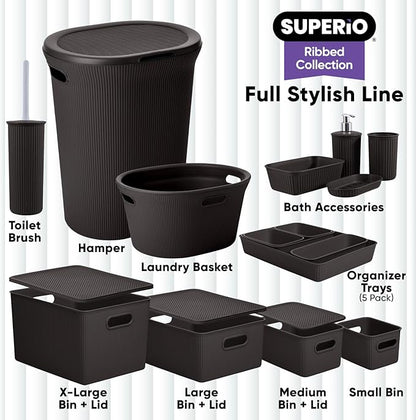 Superio Decorative Plastic Toilet Bowl Brush and Holder Set, Cleaner Scrubber for Bathroom (2, Brown)