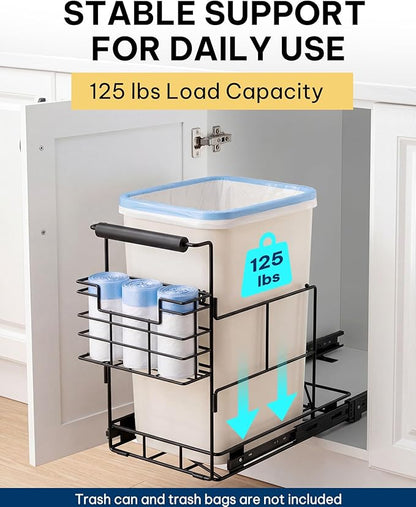 Bulado Pull Out Trash Can Under Cabinet, Under Sink Trash Can Kit with Side Bag Holder, Cabinet Pull Out Organizer for 7.5-10 Gallon Bin, Easy Installation, Bin Not Included