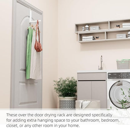 2 Pack Over The Door Hanger, Folding Over The Door Drying Rack for Laundry, Over The Door Hooks, Door Hanger for Clothing, Over The Door Clothes Hanger,Portable Compact,White