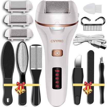 Electric Callus Remover for Feet, Long Service Time Foot Scrubber, Rechargeable Electronic Foot Files, Professional Pedicure Tools Pedicure Kit Feet Care for Crack Heel, Women Gift (White)