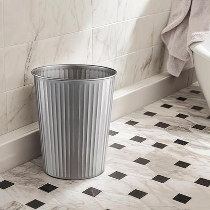 Monarch Abode Metal Bathroom Trash Can – Waste Basket for Bedroom, Office Desk, & Dorm, Handcrafted Ridge Embossed, Durable Decorative Pewter Small Trash Can Bathroom Garbage Bin Wastebasket