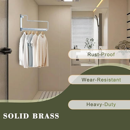 NEWRAIN Chrome Clothes Drying Rack, Wall Mounted Swing Arm Hanger for Laundry Room, Garage, Indoor & Outdoor Use