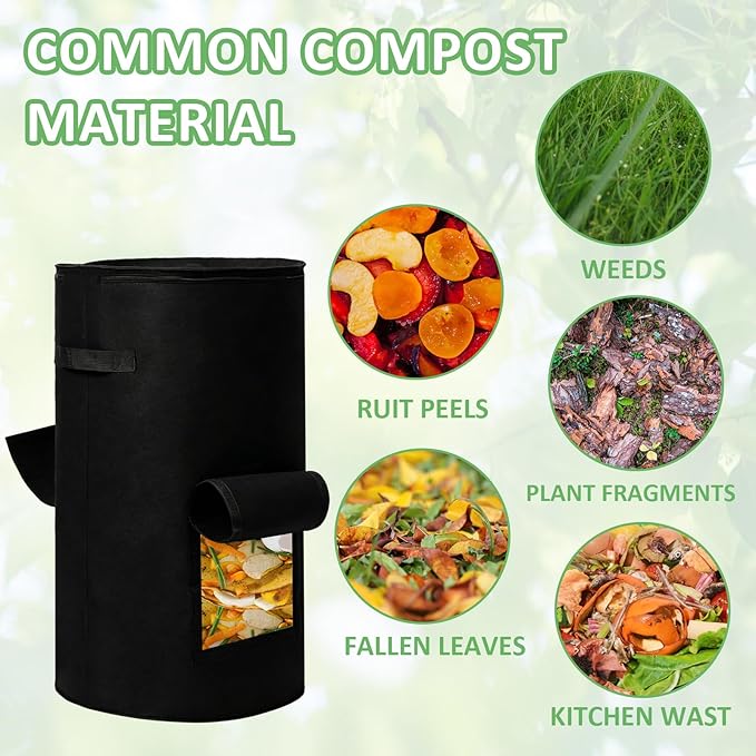 Compost Bins Outdoor, 34 Gallon Home Compost Bucket with Handles, Heavy Duty Nonwoven Fabric Yard Waste Bag, Collapsible Felt Pouch for Leaves, Grass, and Kitchen Scraps