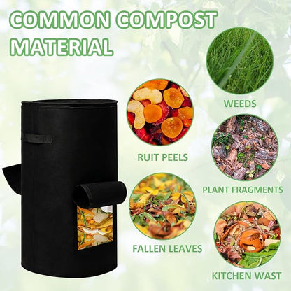 Compost Bins Outdoor, 34 Gallon Home Compost Bucket with Handles, Heavy Duty Nonwoven Fabric Yard Waste Bag, Collapsible Felt Pouch for Leaves, Grass, and Kitchen Scraps