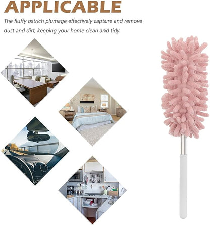 Extendable Dusting Wand with Extendable Pole and Bendable Head, 27-76cm/10.6-30'' Washable Furniture Duster Retractable Duster with Handle for Home Cleaning