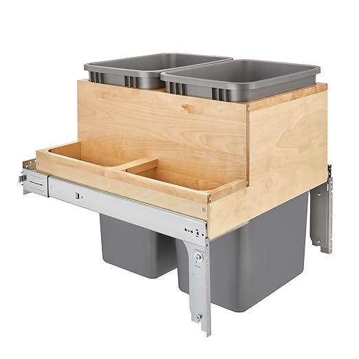 Rev-A-Shelf 50 Qt Top Mount Double Pullout Under Cabinet Kitchen Trash Cans w/Soft-Close for Full Height Cabinet, 150lb Rated Full-Extension Slides, Min Opening Width of 21", 4WCTM-2450BBSCDM-2