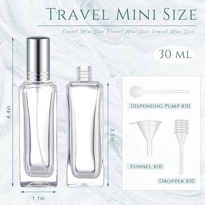 Domensi 30 Pcs 10/15/20/30 ml Perfume Travel Refillable Glass Bottles Spray Bottle Perfume Atomizer for Cologne Dispenser Leak-proof Fragrance Bottles Atomizer Pump Kit (30 ml,Silvery)