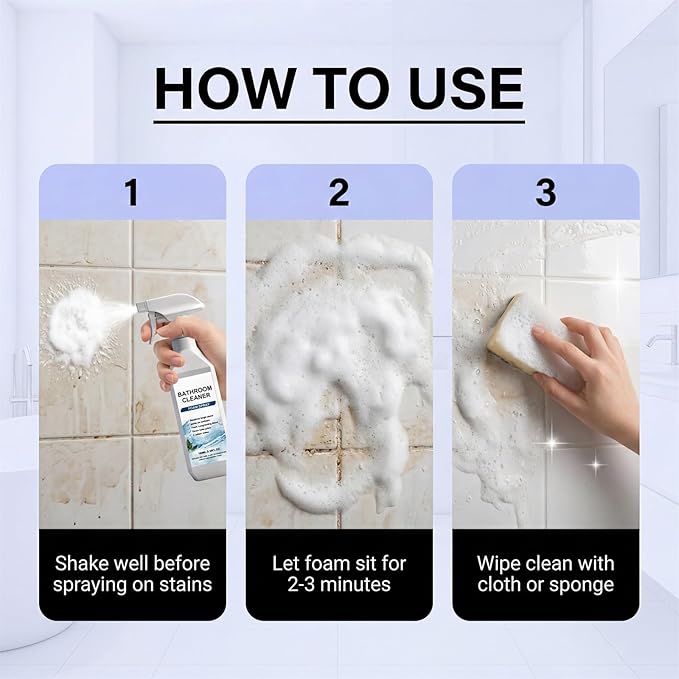 Scale Remover Bathroom Cleaner, Bathroom Descaler Foam Cleaner Spray, for Tiles, Glass, Stainless, Steel, Natural Stone (2Pcs)