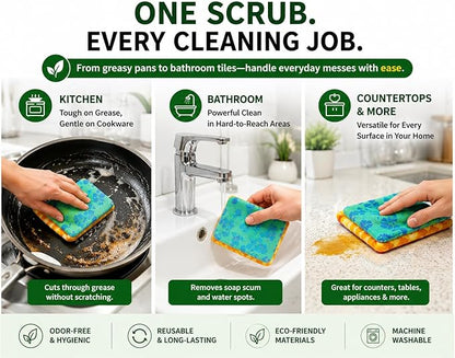 Reusable Dish Scrubbers (4 Pack) – Odor-Free Sponge Alternative, Non-Scratch Kitchen Scrubber for Dishes, Pots & Pans – Long-Lasting, Eco-Friendly Cleaning Pads