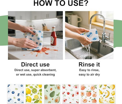 Swedish Dishcloths for Kitchen, 6 Pack, Reusable Paper Towels Washable, Super Absorbent Dish Drying Rags, Fast Dry Non-Scratch Cloths for Washing Dishes, Biodegradable