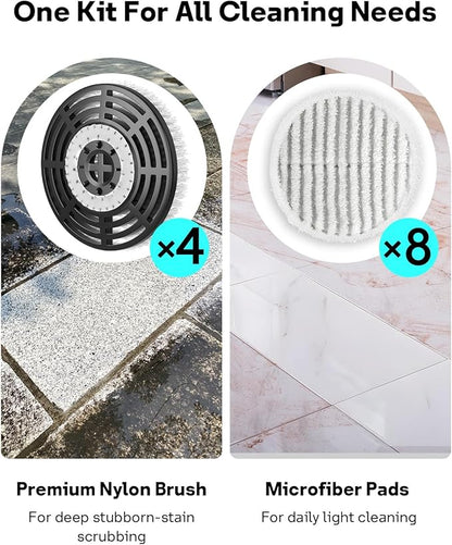 Leemone Steam & Scrub Mop Replacement Pads Kit for Shark S8001 S8201 S8002BRN S7001 S7201, Heavy Duty Scrub & Daily Clean Bundle, Washable Reusable (4 Brush Heads + 8 Microfiber Pads Refills)