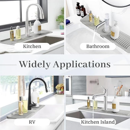 PoYang 24 Inch Faucet Mat for Kitchen Sink Splash Guard Behind Faucet, Sink Protectors for Kitchen Sink Faucet Mat Splash Guard for Kitchen Sink Area, Longer Faucet Guard & Draining Mat, Light Grey
