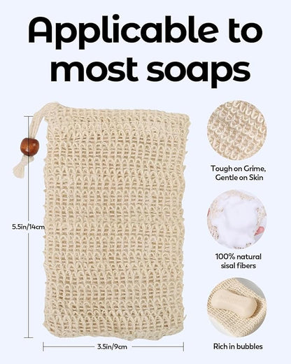 25 Pack Soap Bags with Drawstring, 5.3'' x 3.7'' Natural Soap Savers for Bar Soap Exfoliating Sisal Mesh Soap Bags for Soap Bars, Scrubbing & Massaging Shower Pouches for Men & Women