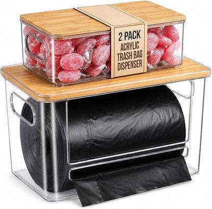 2 Pack Trash Bag Holder Dispenser for Kitchen, Laundry Room Trash Bag Holder, Acrylic Trash Bag Dispenser Extra Large for Kitchen, Laundry Room Under Sink Organization and Storage