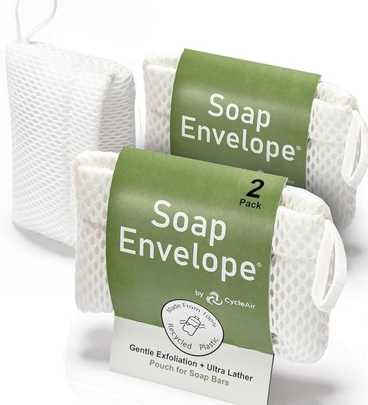 2-Pack Exfoliating Soap Bag Soap Saver Pouch for bar soap, Loofah Bath Scrubber for Bar Soap on a Rope. 2 Different Roughness Levels Gentle + Deep Exfoliator, mesh soap Pocket, soap bar Scrubber