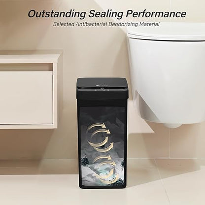 FRESHLIX Motion Sensor Trash Can, 2 Pack 2.6 Gallon Automatic Touchless Garbage Can, Small Smart Trash Can, Slim Waterproof Trash Bin for Bedroom, Bathroom, Office, Living Room, Black