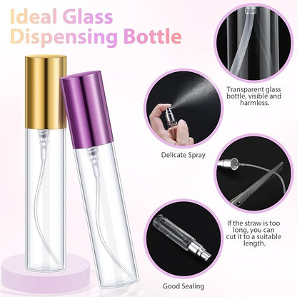 Yinder 25 Pcs 10ml Travel Spray Bottle Refillable Perfume Atomizer Bulk Glass Mini Cologne Perfume Bottles Empty Fine Mist Portable Small Sample Containers(Black, Red, Purple, Gold, Silver)