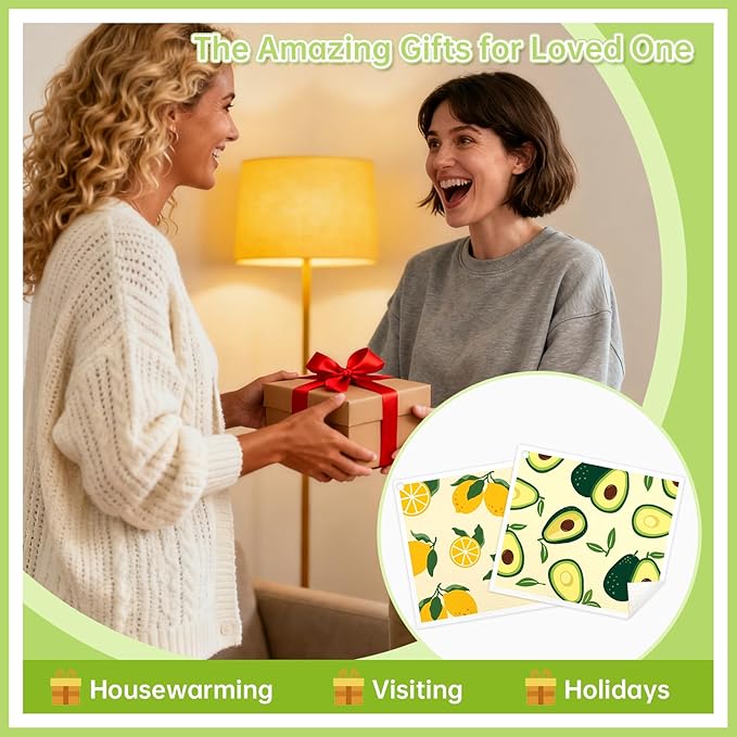 Swedish Dishcloths for Kitchen, 5 Pack Fruit Reusable Paper Towels with 3 Hooks, Washable Dish Cloth Set, Absorbent Cleaning Cloth for Home Washing Dishes Housewarming Gifts for Friend