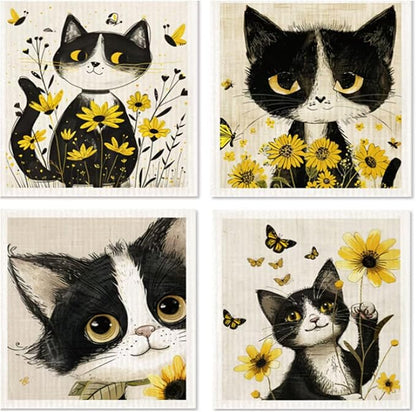 Cat Swedish Dishcloths for Kitchen Dish Towels,Cellulose Sponge Cloths,Non Scratch Reusable Paper Towels, Biodegradable and Reusable Kitchen Dish Rags