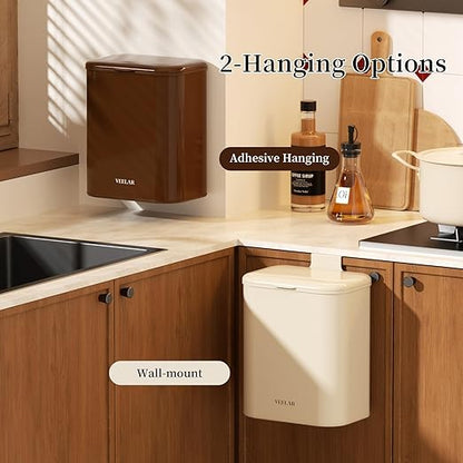 Space Saving Hanging Small Trash Can for Kitchen Cabinet, Bathroom or Office (White，2.1 Gallon (8L))