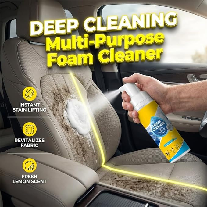 4-in-1 Multi-Enzyme Foam Spray Cleaner, Multipurpose Foam Cleaner for Car Interior Kitchen Bathroom Sofa, Deep Cleaning Foam Spray with Lemon Fresh Scent (2)