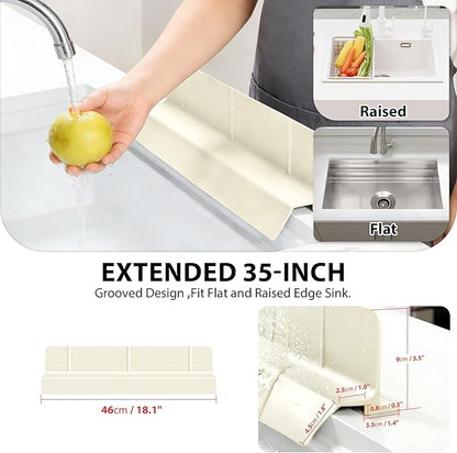 18Inch Sink Splash Guard – Extended Length & Tall Silicone Kitchen Sink Splash Guard with Overhang Drainage Design & Strong Suction Cups for Countertop (White, 18''x3.5'')