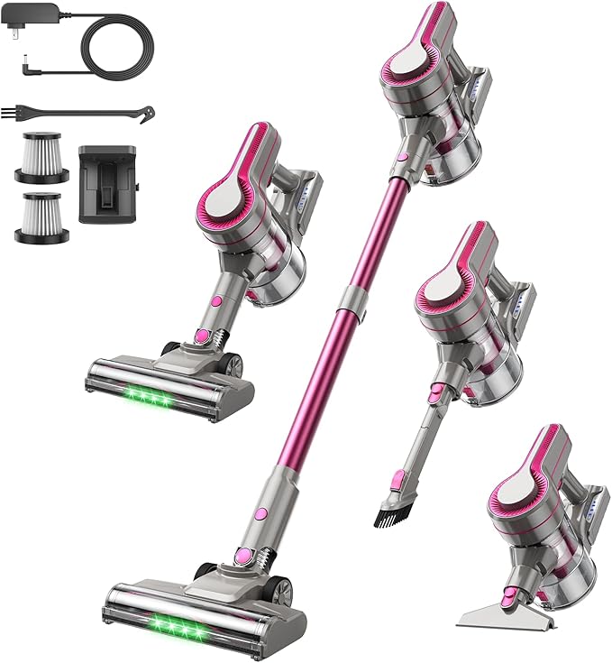 Cordless Vacuum Cleaner, 600W 50KPA 50Mins Stick Vacuum Cleaners for Home with LED Light, Self-Standing, Anti-Tangle Brush, Lightweight Vacuum for Pet Hair, Carpets, Hard Floors