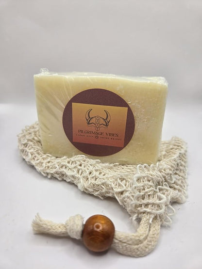 Tallow Soap Work Bar (Unscented 4oz) Handmade Grass Fed Beef Tallow Soap with Nourishing Oils (Sisal Soap Saver Bag Included)