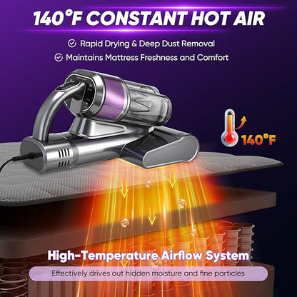 Saker Mattress Vacuum Cleaner with 2 HEPA Replacement Filters, Handheld Bed Vacuum Set with 16KPa Suction, UVC Light, 140°F Heated Air, Aroma Function, 16.4FT Cord for Bed, Sofa, Couch