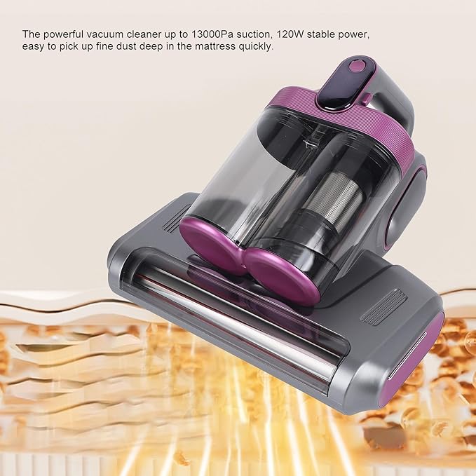 HEEPDD Handheld Mattress Vacuum Cleaner, Cordless, 13000Pa Suction, 520ml Dustbin, Light, Gray Purple, for Bed Sofa Carpet Pet Hair