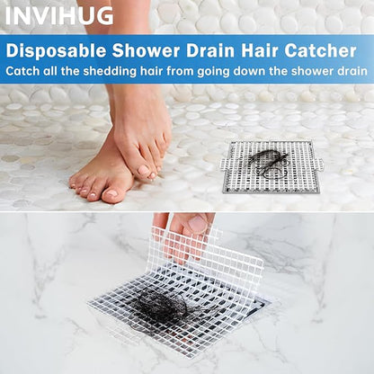 25 Pack, Disposable Shower Drain Hair Catcher Mesh Stickers,Disposable Hair Drain Catcher. (4.1inch Square)