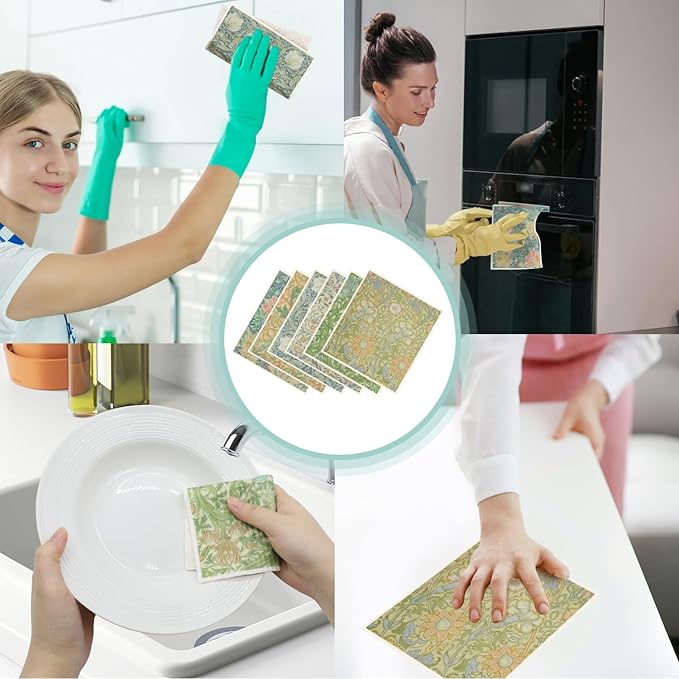 6 Pack Swedish Dishcloths for Kitchen |Watercolor Dish Towels | Reusable Paper Towels Washable | Non-Scratch Cellulose Sponge Cloths | No Odor, Biodegradable, Swedish Cloths, Fruit Plants