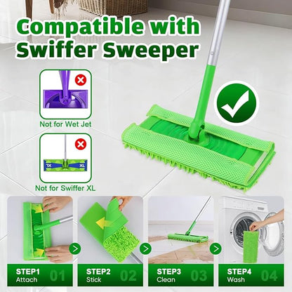 UNIMADE Reusable Microfiber Mop Pads Compatible with Swiffer Sweeper - 6 Replacement Pads + 1 Base Pad - Dry & Wet Sweeping Cloths, Washable Mopping Refills Use for Most Floor Types