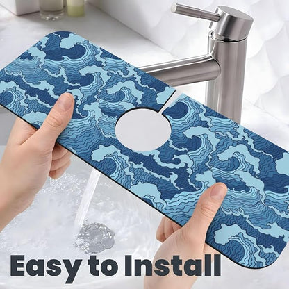 Waves Japan Blue 15" X 5.5" Kitchen Sink Splash Guard Faucet Faucet Guard Draining Mat Sink Splash Guard Faucet Kitchen Bathroom