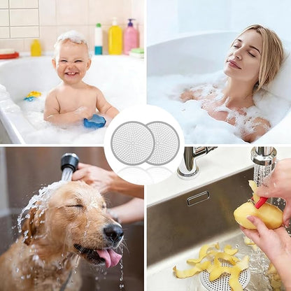 Drain Hair Catcher, 2pcs Round Shower Drain Cover for Bathroom, Drain Strainer, Stainless Steel and Silicone (Round)