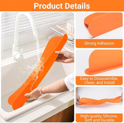 19.3 inch Sink Water Splash Guard, Silicone Sink Splash Guard, Backsplash Protector for Kitchen Countertop & Bathroom Bathtub with Non-Slip Strong Suction, Orange