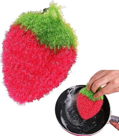 Strawberry Dish Scrubber Non Scratch Dish Washing Scrubbers Reusable Household Cleaning Kitchen Tools for Dishwashing Washing Dishes Cookware Tubs Sinks, Rose Red