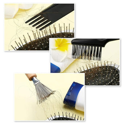 Boao 2 Pieces Hair Brush Cleaning Tool Comb Cleaner Brush Mini Comb Cleaning Hair Remover Tool for Removing Dust Home and Salon Use (Black Color,Wooden Handle Rake)