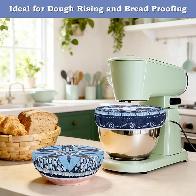 2 Large Reusable Beeswax Bowl Covers for Bread Proofing, 10/12 Inch Elastic Beeswax Wraps Cotton Cloth Sourdough Bowl Covers for Proofing Baskets, Mixer Bowls, Food Storage Containers
