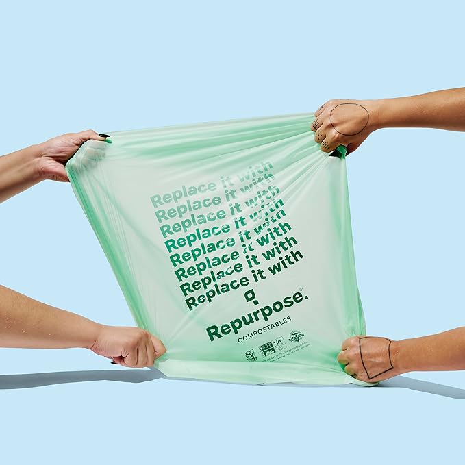 Repurpose 13 Gallon Compostable Kitchen Trash Bags, 75 Bags, BPI Certified, Leak-Proof, FDA Approved, Recyclable Packaging