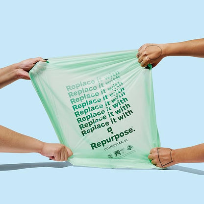 Repurpose 13 Gallon Compostable Kitchen Trash Bags, 75 Bags, BPI Certified, Leak-Proof, FDA Approved, Recyclable Packaging