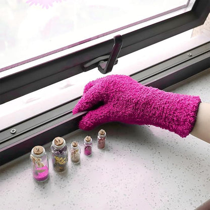 Patelai 2 Pairs Microfiber Gloves for plants Dusting Cleaning Glove Mittens House Cars Blinds Dusting(Pink, Rose Red,Large)