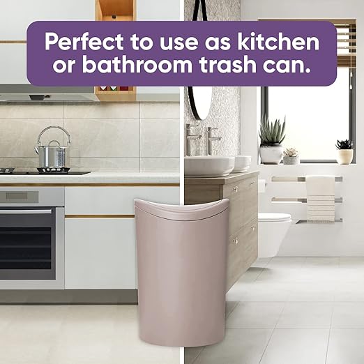 Superio Mini Bathroom Trash Can with Lid, Modern Mini Waste Bin with Swing Lid (1 1/2 Gallon, 6 Liter) Plastic Garbage Can for Kitchen, Bathroom, Bedroom, Office, Under Desk (1, Taupe)