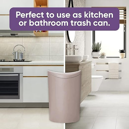 Superio Mini Bathroom Trash Can with Lid, Modern Mini Waste Bin with Swing Lid (1 1/2 Gallon, 6 Liter) Plastic Garbage Can for Kitchen, Bathroom, Bedroom, Office, Under Desk (1, Taupe)